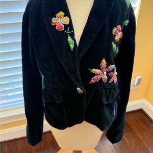 Vintage Embroidered Black Velvet Jacket